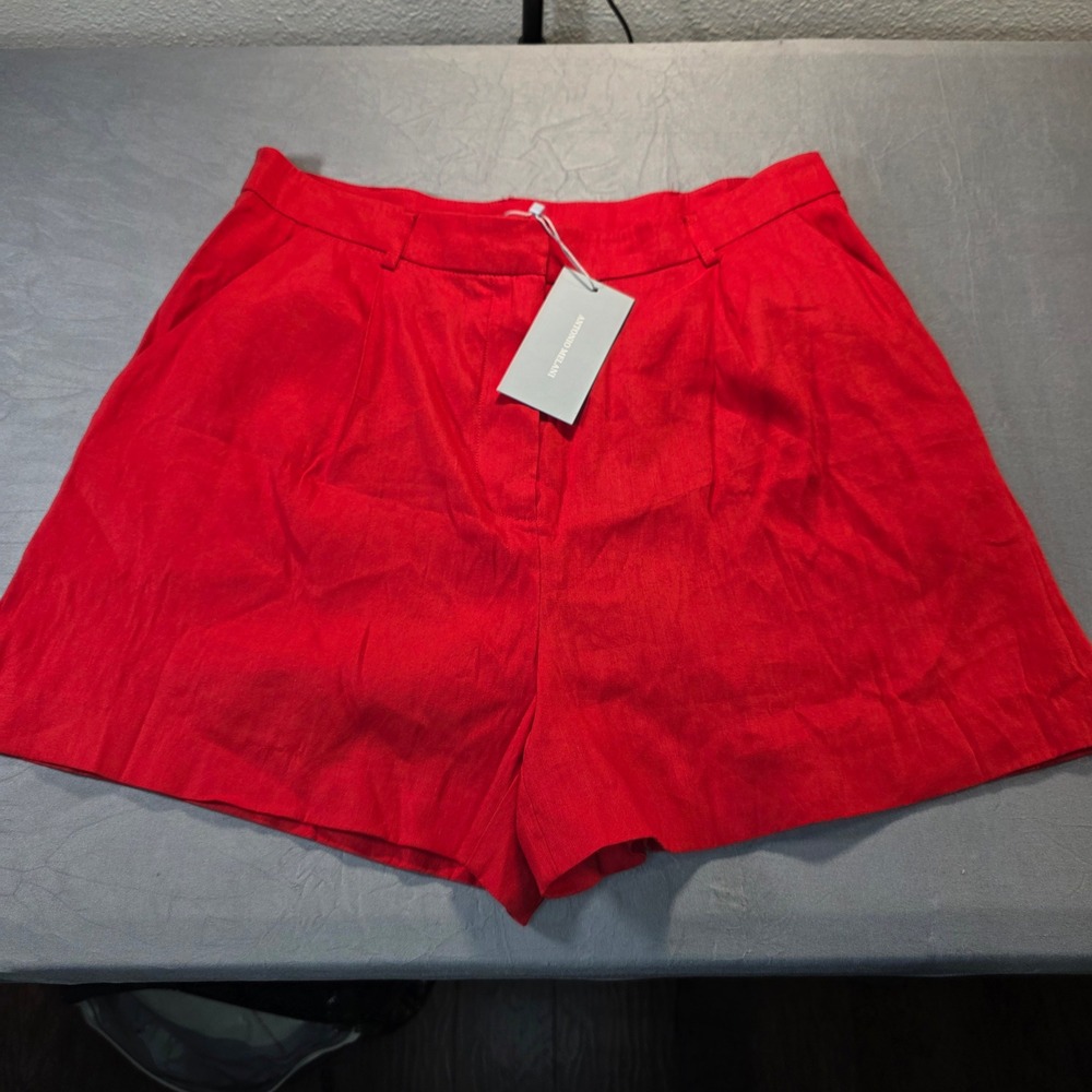 Antonio Melani Red Linen Blend Pleated High Waisted Shorts Size 12 New